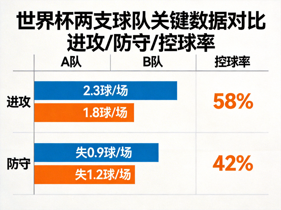 世界杯两支球队的进攻、防守、控球率等关键数据对比柱状图