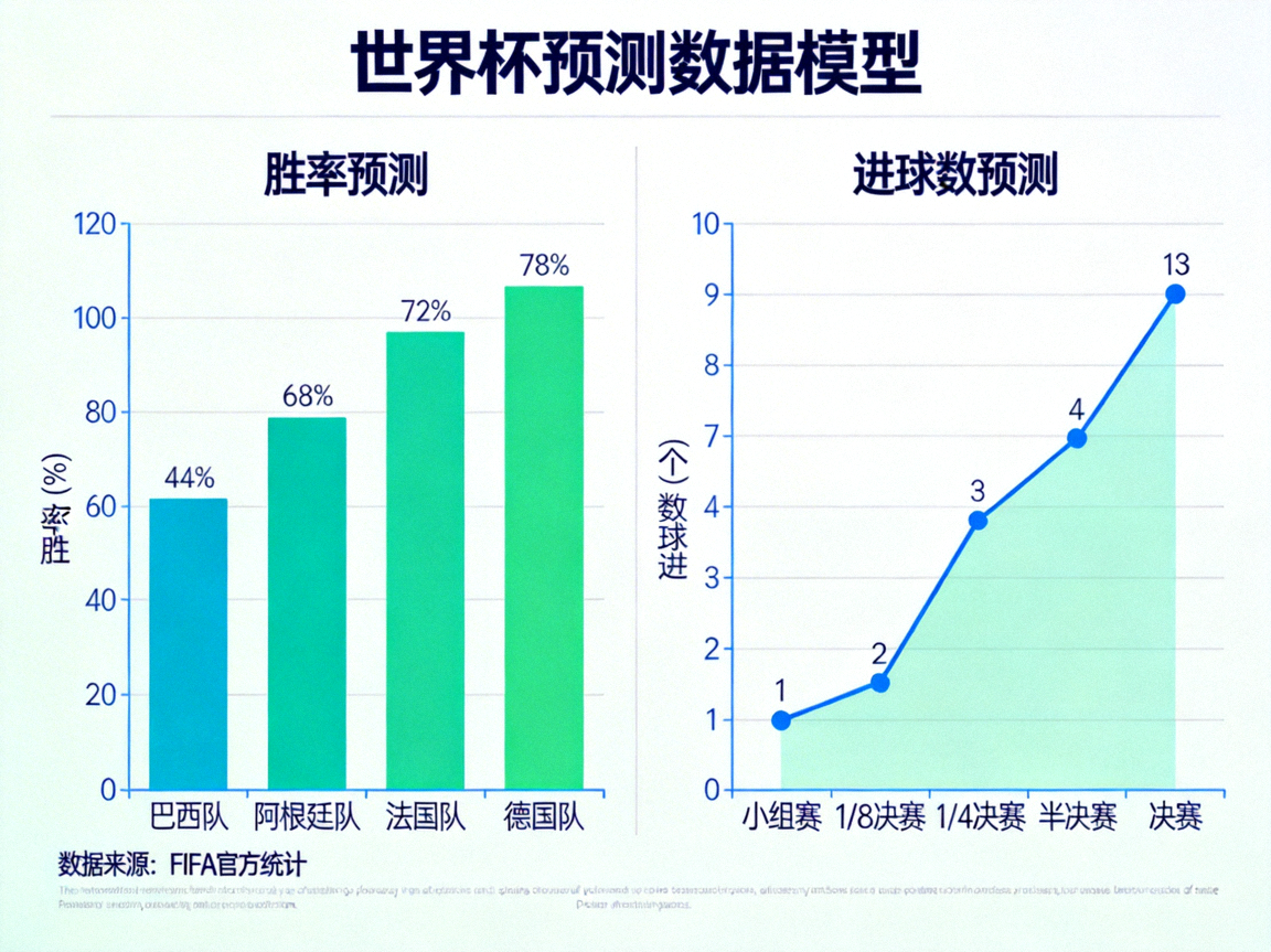 世界杯预测数据模型图表，包括胜率、进球数等